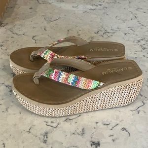 Straw wedge sandal, size 8.5